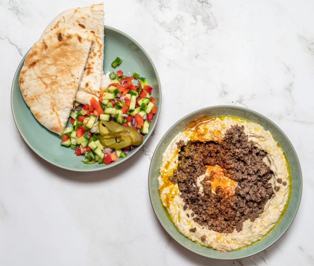 Israeli Salad & Humus with mince